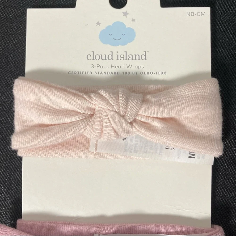 ⭐️ Cloud Island 100% Cotton Pink Bow Newborn Baby Headbands Set of 2